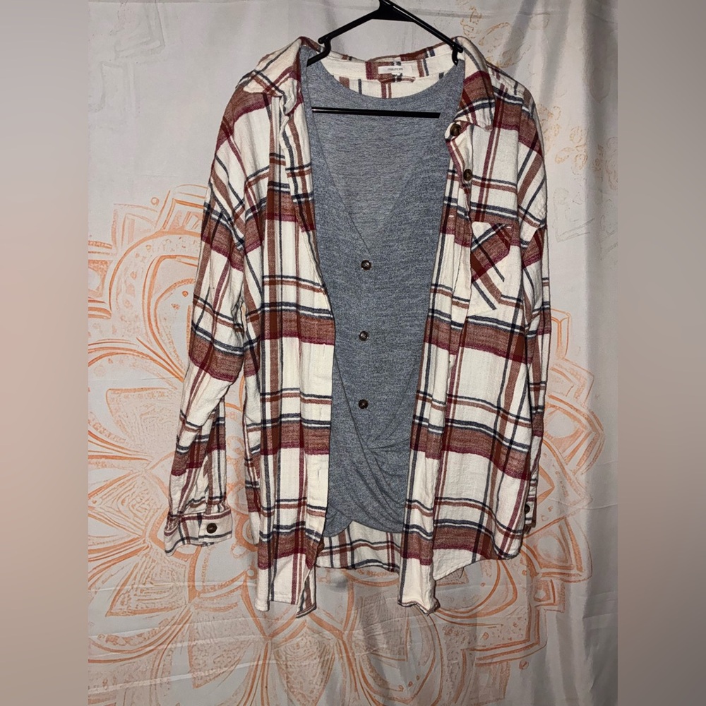 Maurice’s Plaid Button-Up Shirt with Gray/Blue Knotted Tee